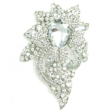 Silver w/Clear Color Austrian Crystal Brooch