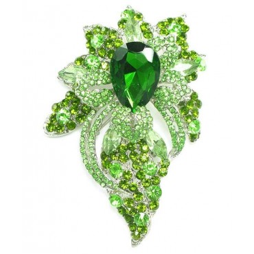 Silver w/Green Austrian Crystal Brooch