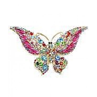 Gold w/Multi Color Crystal and Rhinestone Butterfly Brooch