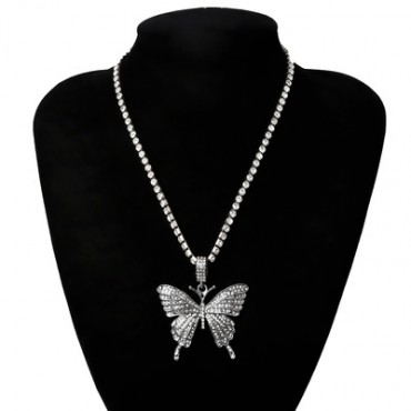 Silver w/Rhinestone Butterfly Necklace 