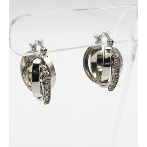 Silver w/Crystal Pave Criss Cross Hoop Earrings