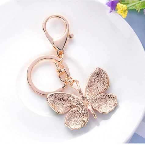 Gold w/Multi Color Rhinestones Butterfly Keychain