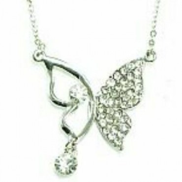 Silver Austin Crystal Butterfly Necklace