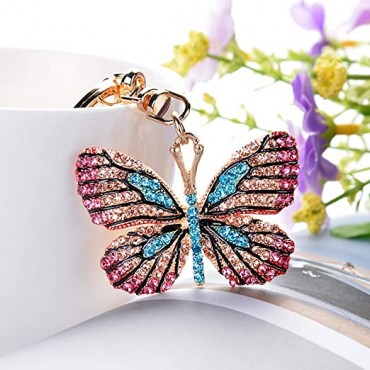 Gold w/Multi Color Rhinestones Butterfly Keychain