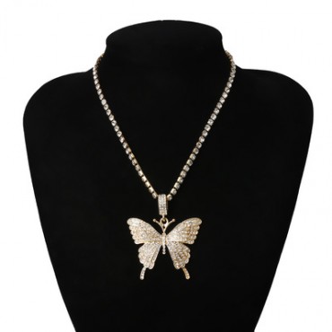 Gold w/Rhinestone Butterfly Necklace