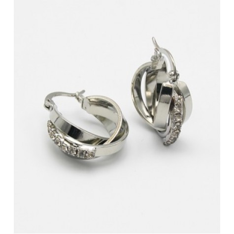 Silver w/Crystal Pave Criss Cross Hoop Earrings