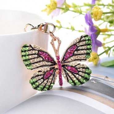 Gold w/Multi Color Rhinestones Butterfly Keychain