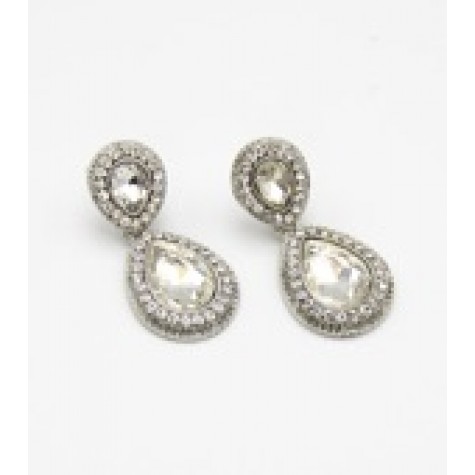 Silver w/Clear Crystal Teardop Bridal Earrings 