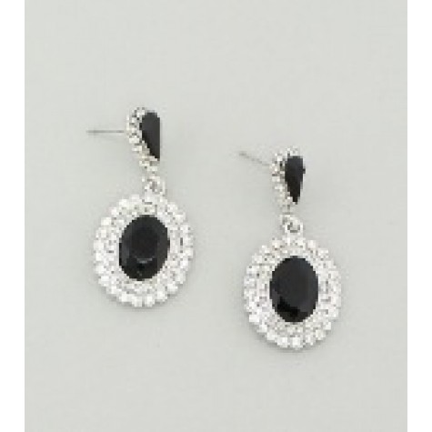 Silver w/Black Color Crystal Bridal Drop Earrings