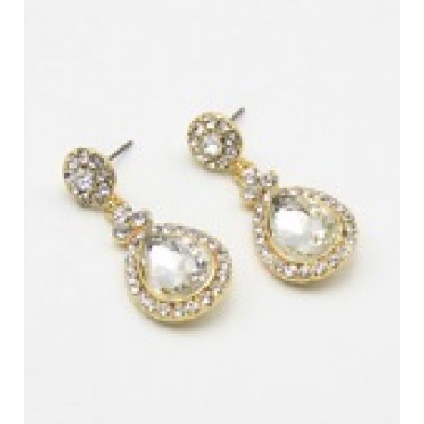 Gold w/Clear Crystal Bridal Drop Earrings