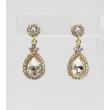 Gold w/Clear Crystal Bridal Drop Earrings