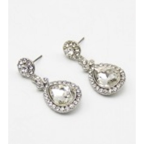 Silver w/Clear Crystal Bridal Drop Earrings