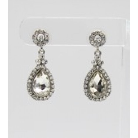 Silver w/Clear Crystal Bridal Drop Earrings