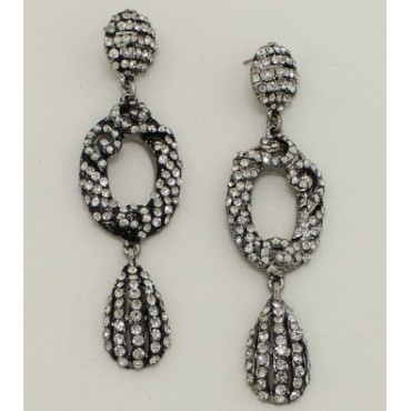 Hematite w/Clear & Black Diamond Crystal Dangle Earrings