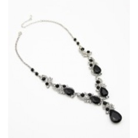 Silver w/Black Crystal Formal Pendant Necklace Set