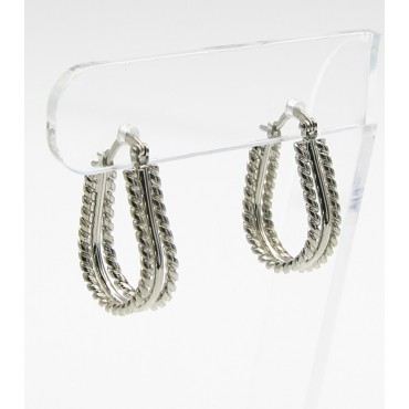 Silver Metal texture Oval Hoop Earrings