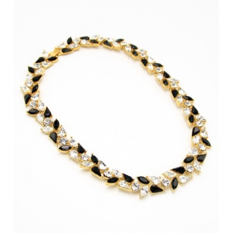 Gold w/Clear & Black Crystals Necklace Set 