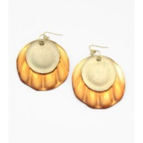 Gold w/Light Brown Resin Texture Fashion Earrings