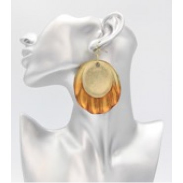 Gold w/Light Brown Resin Texture Fashion Earrings