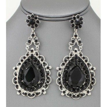 Silver w/Black Statement Chandelier Drop Earrings