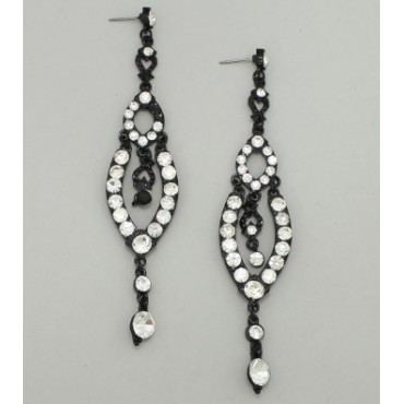 Black w/Clear Crystal Long Drop Earrings