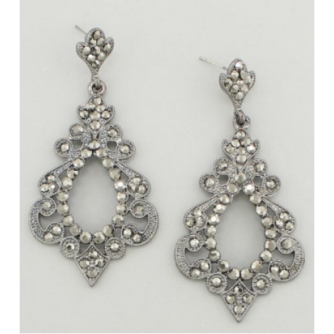 Silver w/Hematite Victorian Crystal Drop Earrings