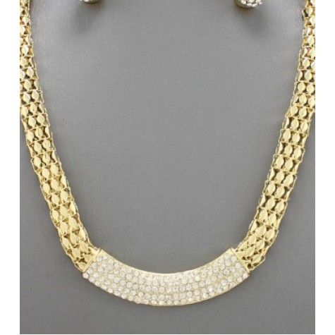 Gold w/Clear Rhinestone Box Chain Necklace Set