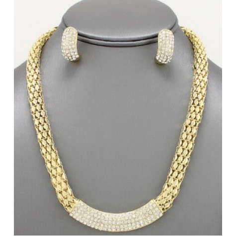 Gold w/Clear Rhinestone Box Chain Necklace Set