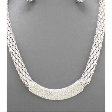 Silver w/Clear Rhinestone Box Chain Necklace Set