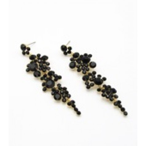 Gold w/Black Crystal Drop Earrings