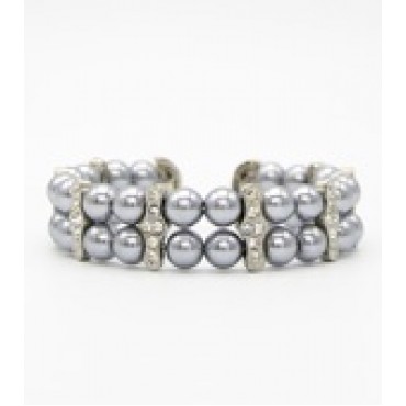 Grey 2-Row Glass Pearl Cuff Bracelet