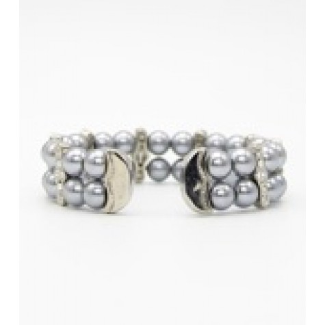 Grey 2-Row Glass Pearl Cuff Bracelet