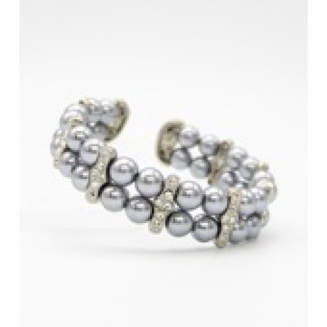 Grey 2-Row Glass Pearl Cuff Bracelet