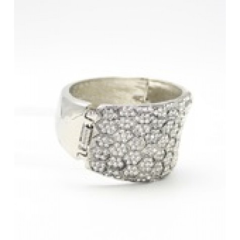 Silver w/Clear Crystal Statement Hinge Bangle Bracelet