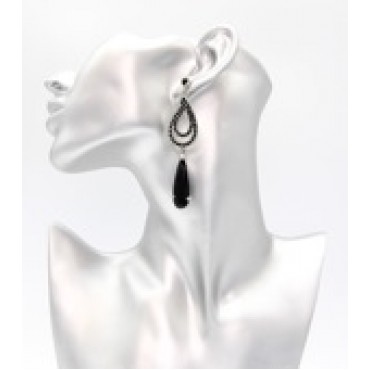 Silver w/Black Crystal Drop Formal Earrings