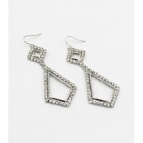 Silver w/Rhinestone Geo Drop Earrings 