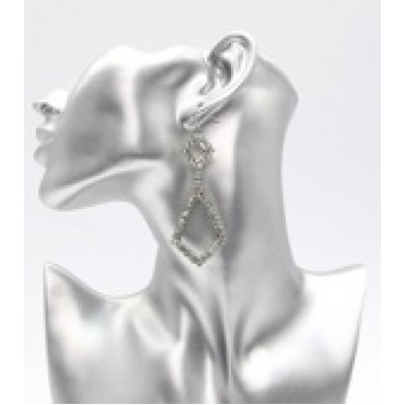 Silver w/Rhinestone Geo Drop Earrings 