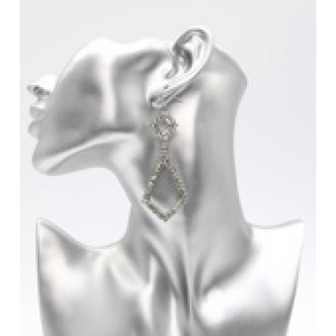 Silver w/Rhinestone Geo Drop Earrings 