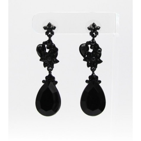 Jet Black Crystal Drop Earrings