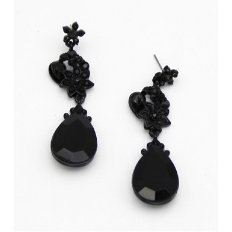 Jet Black Crystal Drop Earrings