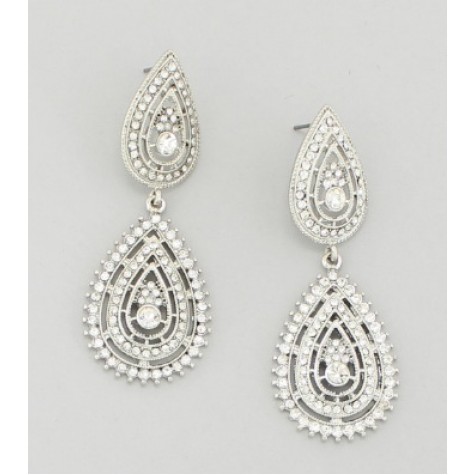 Silver w/Clear Crystal Victorian Drop Earrings