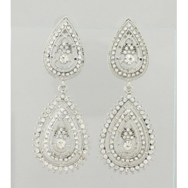 Silver w/Clear Crystal Victorian Drop Earrings