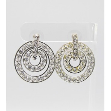 Silver w/Clear Rhinestone Bridal Hoop Earrings 