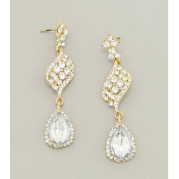 Gold w/Clear Crystal Shield Drop Earrings