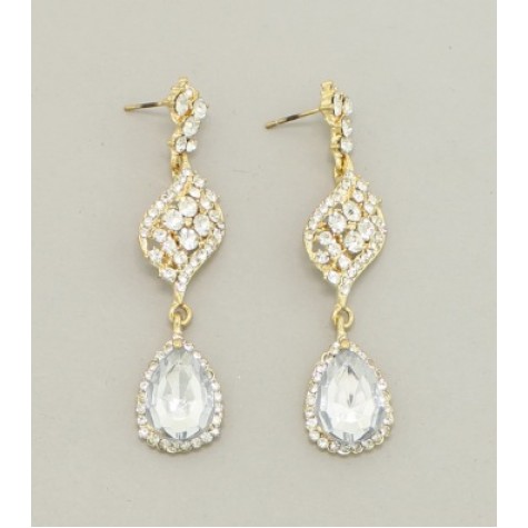 Gold w/Clear Crystal Shield Drop Earrings