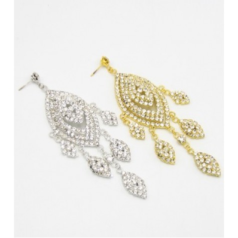 Gold w/Clear Rhinestone Chandelier Earrings