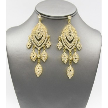 Gold w/Clear Rhinestone Chandelier Earrings