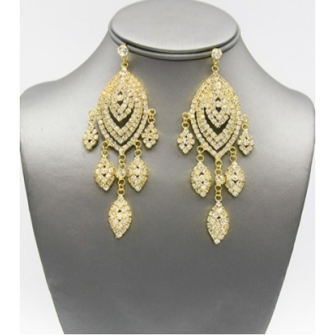 Gold w/Clear Rhinestone Chandelier Earrings