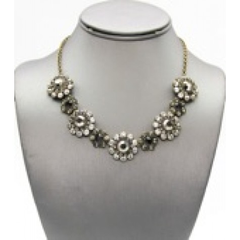 Silver w/Rhinestone Floral Necklace