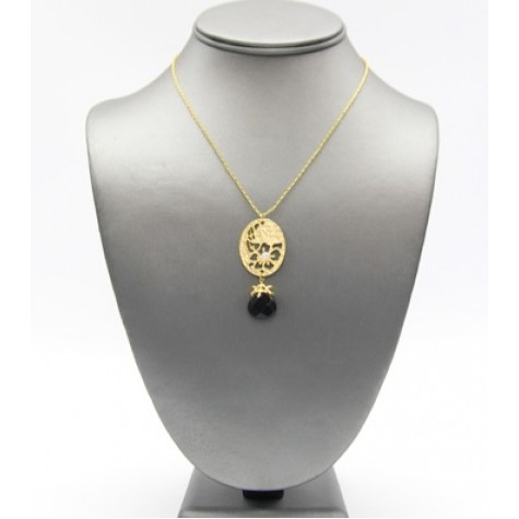 Gold w/Black Dainty Summi-Precious Stone Pendant Necklace